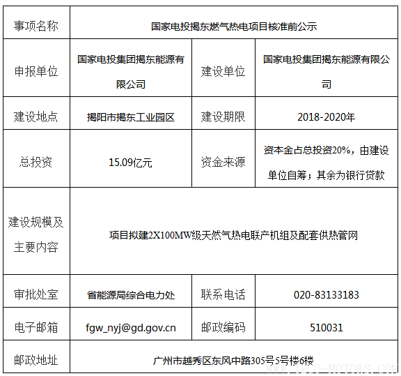 國(guó)家電投揭東燃?xì)鉄犭婍?xiàng)目核準(zhǔn)前公示