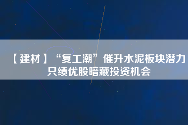 【建材】“復(fù)工潮”催升水泥板塊潛力 4只績優(yōu)股暗藏投資機(jī)會