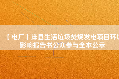 【電廠】洋縣生活垃圾焚燒發(fā)電項目環(huán)境影響報告書公眾參與全本公示