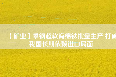 【礦業(yè)】攀鋼超軟海綿鈦批量生產(chǎn) 打破我國長期依賴進(jìn)口局面